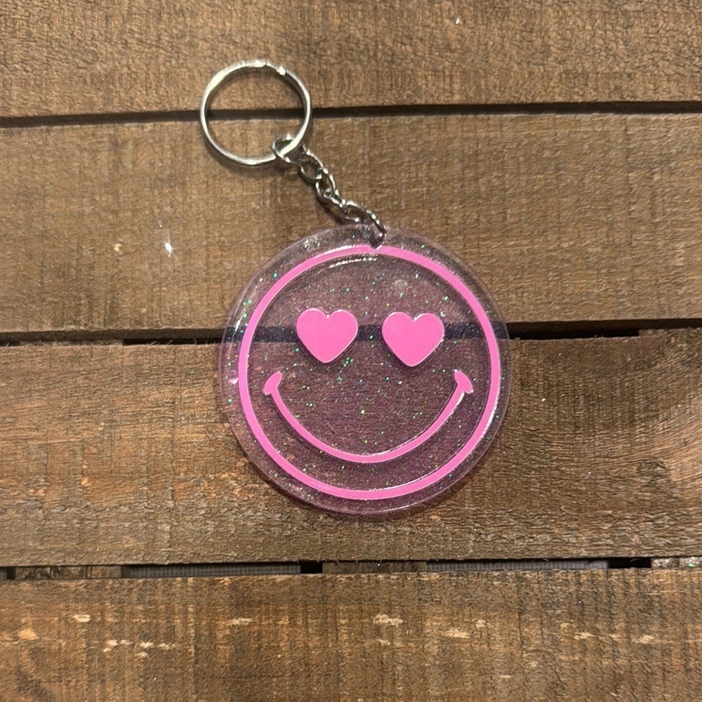 Pink Smiley Face Keychain